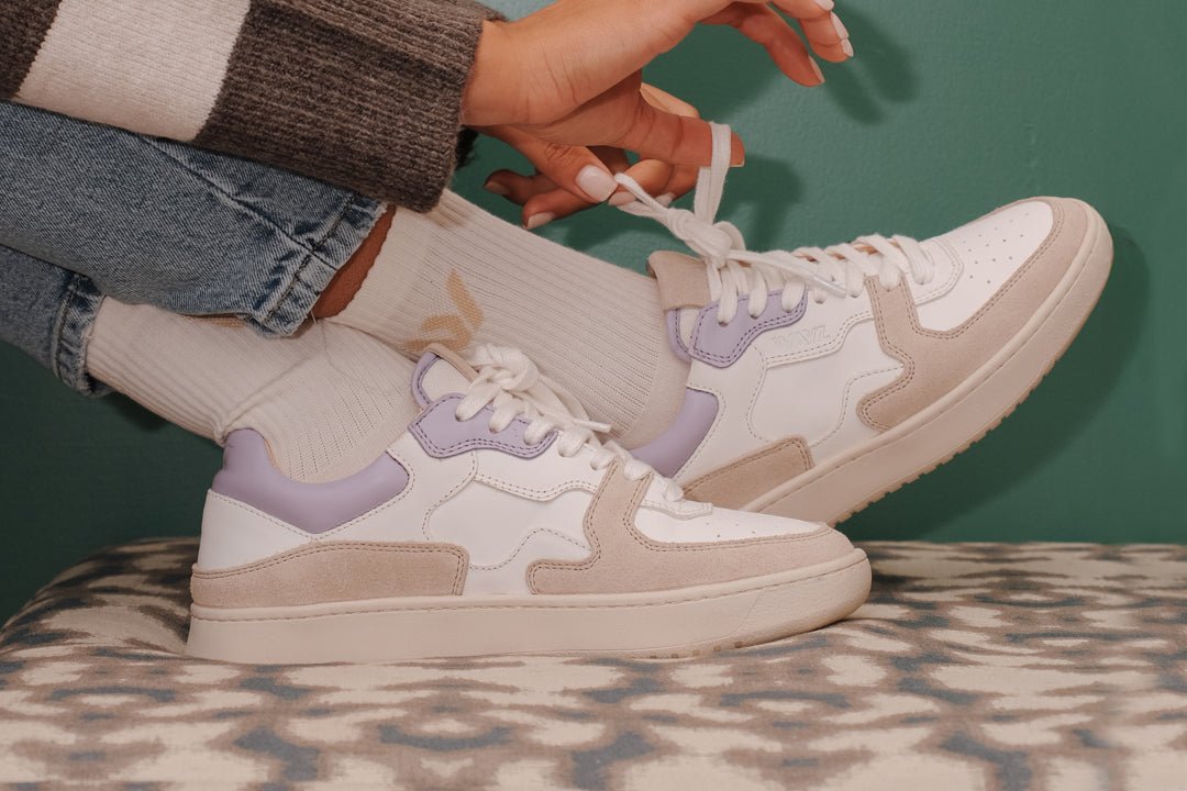 THE SONDER SNEAKERS - White Beige Lilla - Wayz Sneakers - ethical sneakers with a humanistic footprint