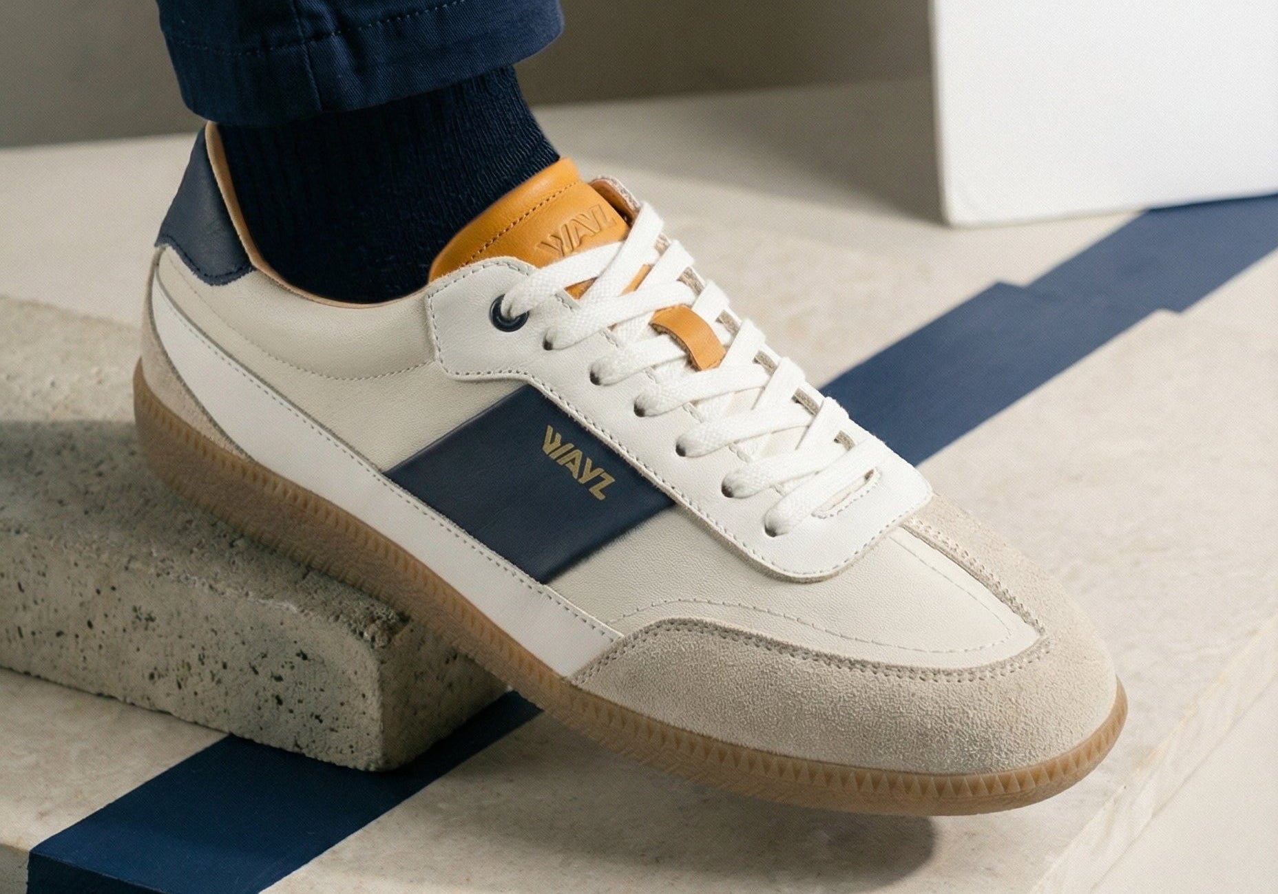 THE SPARK SNEAKERS - White Blue Orange - Wayz Sneakers - ethical sneakers with a humanistic footprint