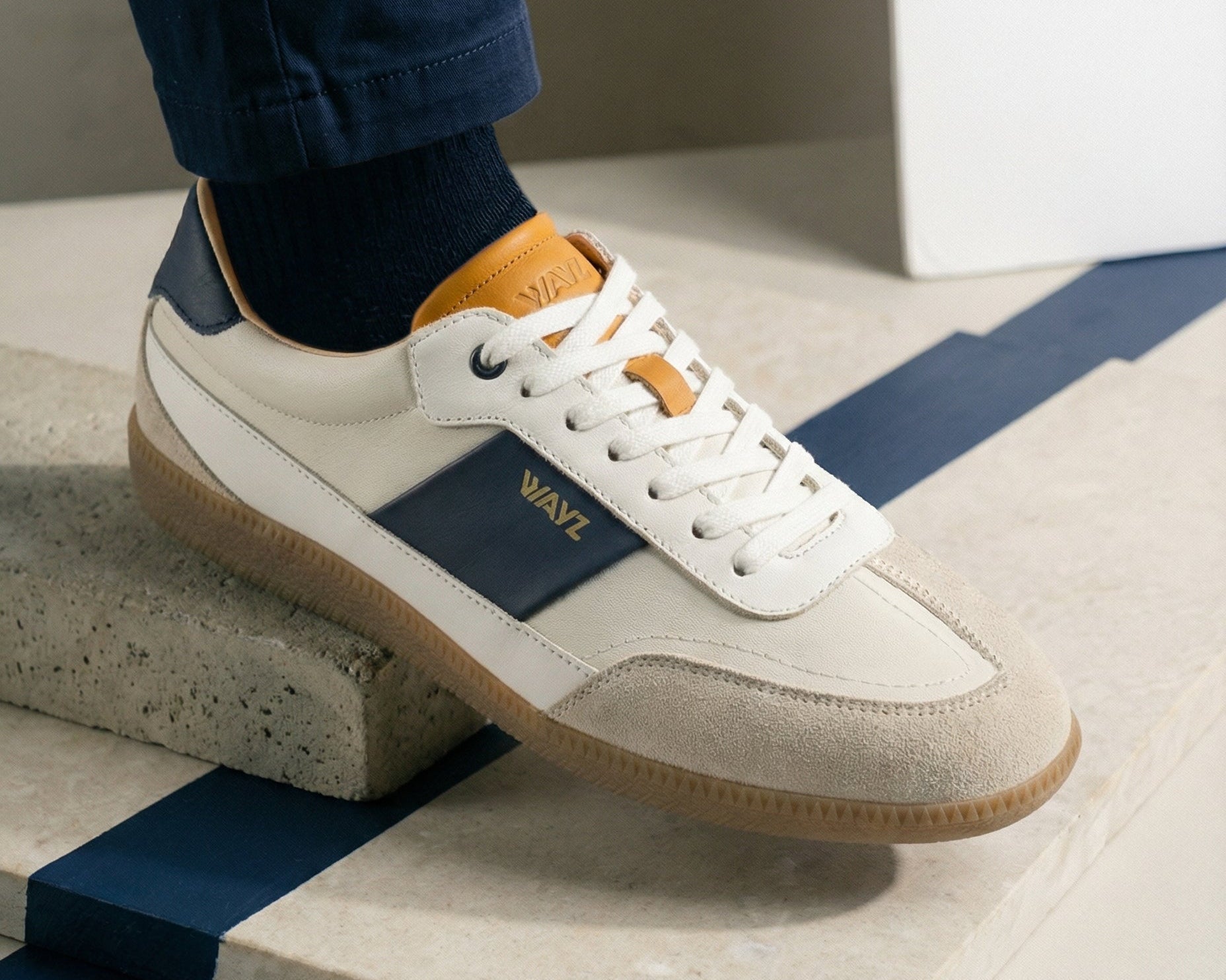 THE SPARK SNEAKERS - White Blue Orange - Wayz Sneakers - ethical sneakers with a humanistic footprint