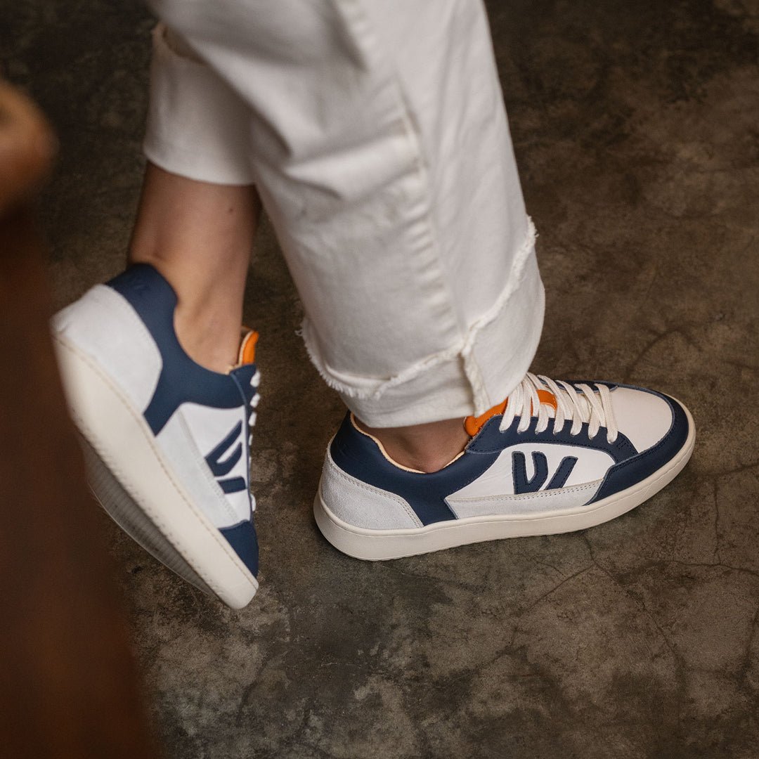 THE WANDERER SNEAKERS - White Blue Orange - Wayz Sneakers - ethical sneakers with a humanistic footprint