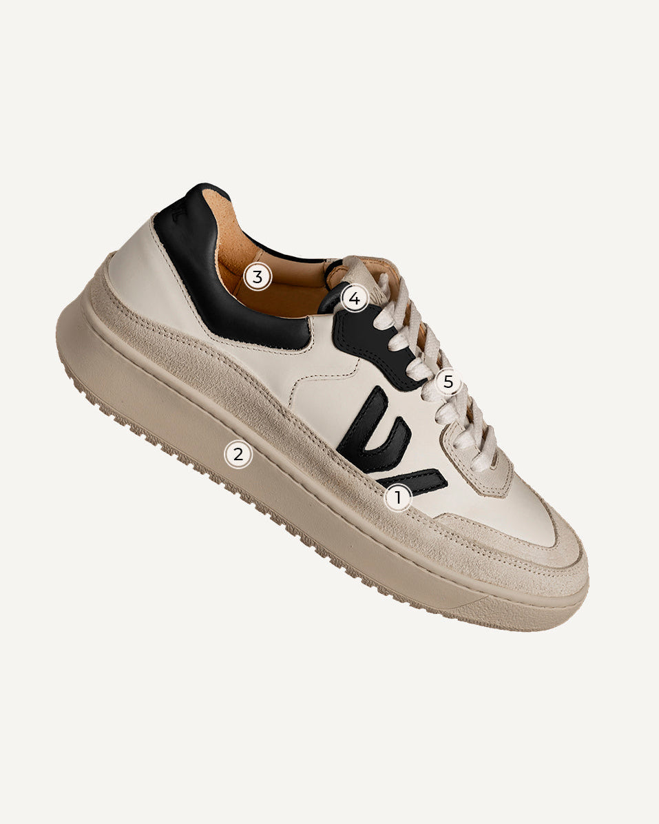 Wayz Misfit White Grey Black sneakers on white background with numbered indications