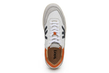 Load image into Gallery viewer, White Grey Orange Misfit Veg Tan Leather Sneakers - Top View | Wayz Sneakers