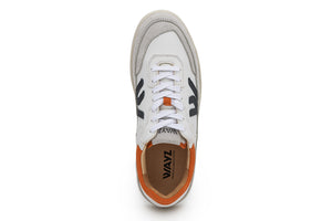 White Grey Orange Misfit Veg Tan Leather Sneakers - Top View | Wayz Sneakers