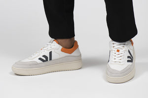 Person wearing our White Grey Orange Misfit Shoes - Front View | Wayz Sneakers