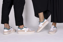 Load image into Gallery viewer, People wearing our Sonder White Green Almond Milk Vegetable Tanned Leather Sneakers - Side view | Wayz Sneakers